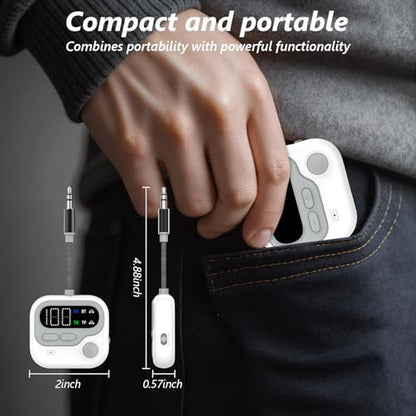 ELZO Bluetooth 5.4 Transmitter Receiver for Airplane, 2-in-1 Transmitter Receiver with 25Hrs Battery for 2 Airpods/Wireless Headphone, 3.5mm AUX Adapter Dongle Low Latency for Travel/TV/Car Stereo/Gym