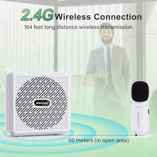 Wireless Lavalier Microphone with Voice Amplifier for Teachers | Bluetooth Speaker with Lapel Mic, Charging Portable Mini Mics, 2.4G Clip Microphones System for Tour Guides Fitness Meetings - color: White