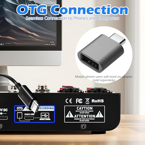 Mini Audio Mixer, Portable Mini4 DJ Board Mixer with USB Bluetooth, 4 Channel Sound Mixing Board for Wedding Party Podcast Live Performance Event