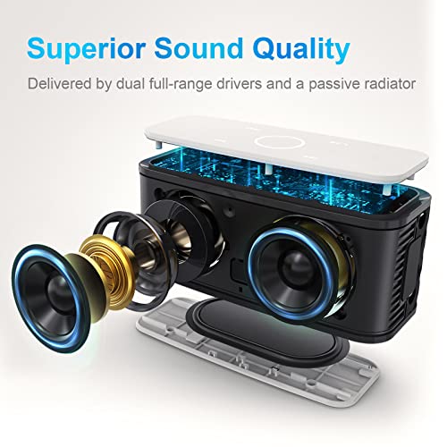 DOSS SoundBox Touch Wireless Bluetooth Speaker-12W HD Sound with Rich Bass | Portable & Small Design, IPX5 Waterproof, 20H Playtime, Handsfree, House, Office Desktop, Bedroom, Indoor Use, White - color: White