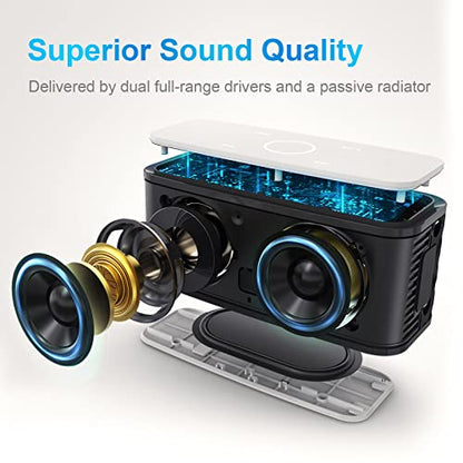 DOSS SoundBox Touch Wireless Bluetooth Speaker-12W HD Sound with Rich Bass | Portable & Small Design, IPX5 Waterproof, 20H Playtime, Handsfree, House, Office Desktop, Bedroom, Indoor Use, White - color: White