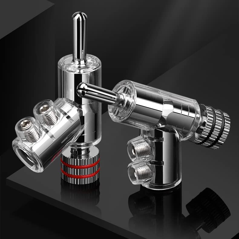 HiFi Banana Plugs Speaker Connectors Screw Locking Banana Plugs Rhodium Plated Banana Connector Jack for Speaker Cable-2Pairs / 4 pcs - color: Rhodium
