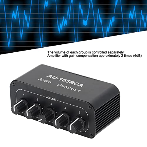 5-Way Stereo L/R Sound Channel Bi-Directional Audio Switcher with Aluminum Alloy Housing, High Fidelity Audio Switch Splitter for Multimedia, Compatible with DVD, MP3, TV, Speakers, Headphones