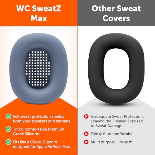 WC SweatZ Max - Patented Silicone Sweat Covers for AirPods Max 1 | Made by Wicked Cushions | (Does Not Fit AirPods Max 2). Sweatproof, Full Earpad Protection | Blue - color: Blue