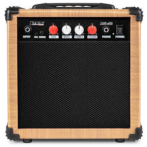 LyxPro Electric Guitar Amp 20 Watt Amplifier Built In Speaker Headphone Jack And Aux Input Includes Gain Bass Treble Volume And Grind - Natural - color: Natural, size: 20 Watt