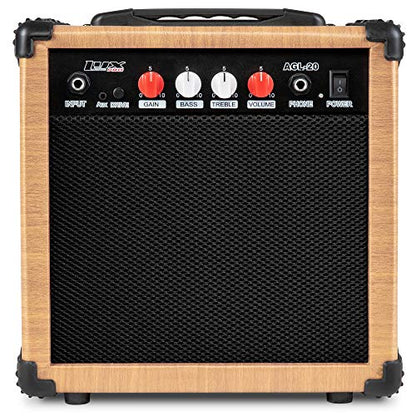 LyxPro Electric Guitar Amp 20 Watt Amplifier Built In Speaker Headphone Jack And Aux Input Includes Gain Bass Treble Volume And Grind - Natural - color: Natural, size: 20 Watt