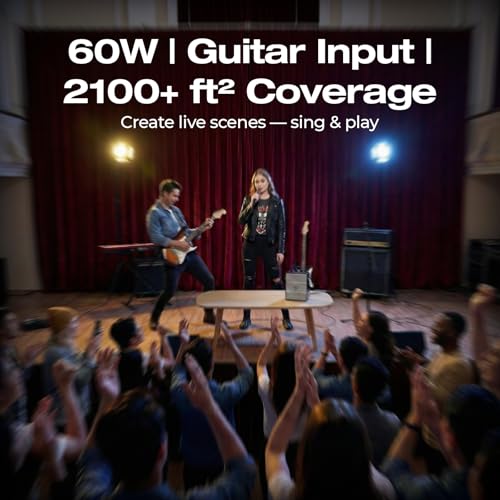 WinBridge S97 60W Powerful Voice Amplifier with Dual Wireless Microphones | Speaker Mic Set, PA System for Teachers, Karaoke & Event, Guitar Input, 4 Sound Effects, Bluetooth Audio/USB/TF/AUX Playback