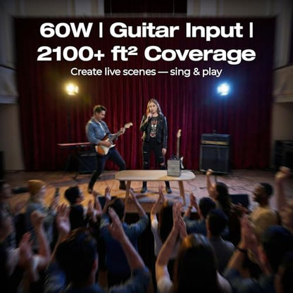 WinBridge S97 60W Powerful Voice Amplifier with Dual Wireless Microphones | Speaker Mic Set, PA System for Teachers, Karaoke & Event, Guitar Input, 4 Sound Effects, Bluetooth Audio/USB/TF/AUX Playback