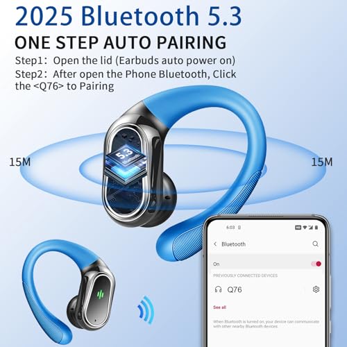 Wireless Earbuds, 2026 Bluetooth 5.4 Headphones, ENC Noise Canceling Mic | 60Hrs+ Stereo Wireless Headphones, IP7 Waterproof Bluetooth Earbuds, Sport Earhooks, Dual LED Display, for Workout, Running - color: comb blue