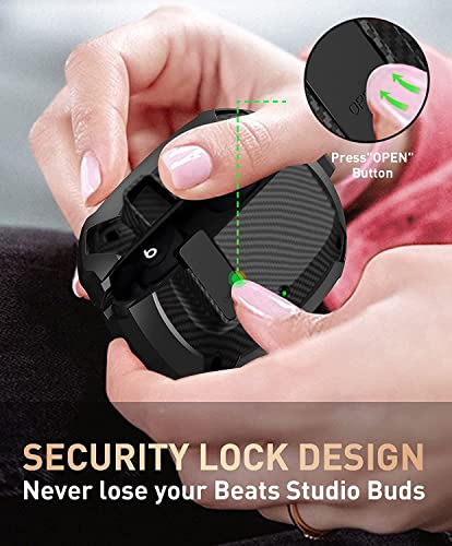 Compatible with Beats Studio Buds/Buds+ Case Cover 2021/2023, [Secure Lock] Cool Beats Studio Buds Plus Protective Shell Men Women with Keychain for New Beats Studio Ear Buds Case - Black[CASE ONLY] - color: Black - 1