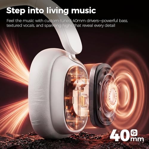 havit Noise Cancelling Headphones Over Ear, Wireless Bluetooth Headphones with 132H Playtime, Fast Charge 5 Min=5H, Foldable, Dual Device, with Mic for Travel Work Office, Gray