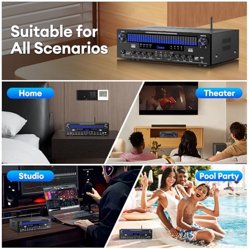 Daakro Stereo Receivers Home Audio Amplifier w/DSP Display,300W Rated Power 5.1 Channel Bluetooth Receiver,Home Amp w/BT/CD/DVD/AUX/USB/BT/FM/Opt/COA/MIC for Home/Studio/Theater Passive Speaker - size: 3800
