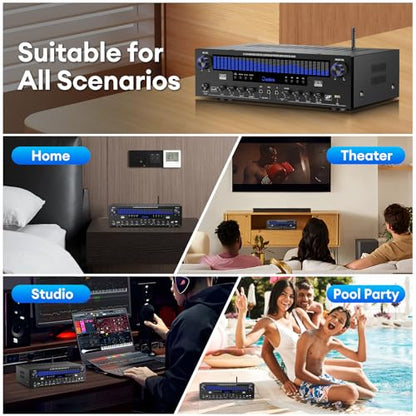 Daakro Stereo Receivers Home Audio Amplifier w/DSP Display,300W Rated Power 5.1 Channel Bluetooth Receiver,Home Amp w/BT/CD/DVD/AUX/USB/BT/FM/Opt/COA/MIC for Home/Studio/Theater Passive Speaker - size: 3800