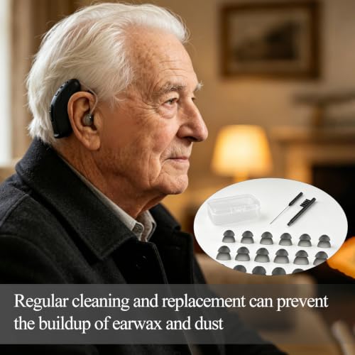 18Pcs Silicone Hearing Aid Domes – Replacement Ear Tips for Behind-the-Ear Hearing Aids, Soft Earbuds with Cleaning Tools & Carry Case, Hearing Aid Accessories for Seniors, 3 Sizes (9/11/13mm)