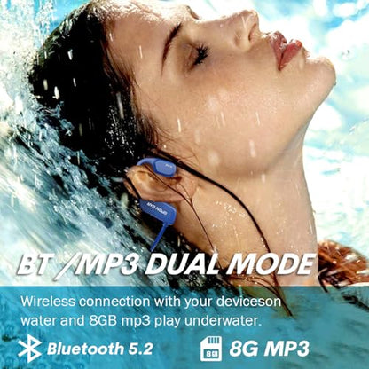 Bone Conduction Headphones - IPX8 Waterproof Bluetooth Head Set with 8G Memory for Swimming - color: Blue