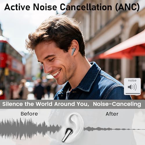 Wireless Earbuds 2 Pack, ANC in-Ear Bluetooth Headphones, Big Bass Durable, Lightweight Design for Noisy Factories, Gym, and Travel, 60 Hour Long Playtime (Glossy Black) - color: Glossy Black