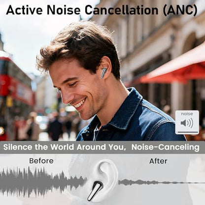 Wireless Earbuds 2 Pack, ANC in-Ear Bluetooth Headphones, Big Bass Durable, Lightweight Design for Noisy Factories, Gym, and Travel, 60 Hour Long Playtime (Glossy Black) - color: Glossy Black