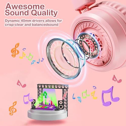 USB Type C On-Ear Kids Headphone for School-Light Pink | 94 dB Volume Limiter USB C Wired On-Ear Headset for Kids/Toddlers/Children/Teens/Boys/Girls