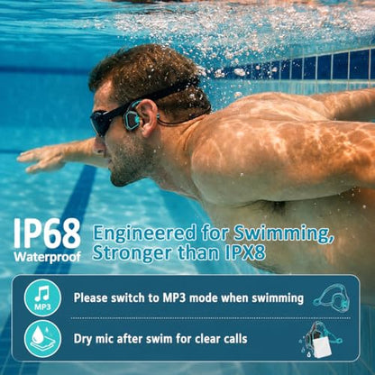 Swimming Bone Conduction Headphones, IP68 Waterproof Open-Ear Bluetooth 5.3 Headphones with 32GB MP3 Player, Wireless Headphones for Pool, Surfing and Sports, Blue - color: Blue