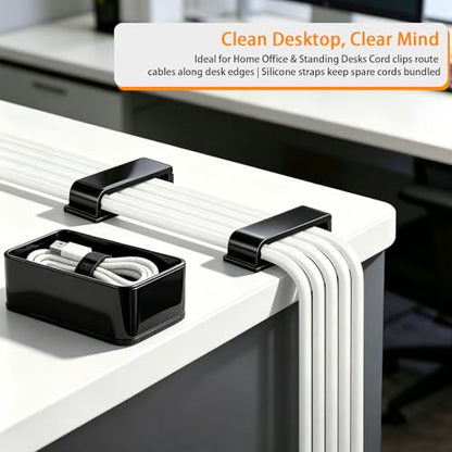 Gaming Desk Cable Management Kit 114PCS — 360° Spring Clips, Heavy-Duty Power Strip Holder, Reusable Cable Ties & Labels | Battlestation Organizer for Gamers & Streamers