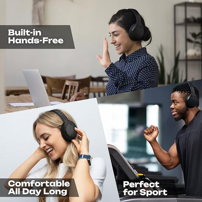 PowerLocus Bluetooth Headphones Over Ear, 60H Playtime, 4 EQ Modes Wireless Headphones with Microphone, Hi-Fi Stereo Deep Bass Foldable Headphone, Soft Foam Ear Cups,Fast Charging for Travel/PC/Phones - color: Black