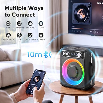 VOSOCO Karaoke Machine, Bluetooth Speaker with 3 Rechargeable Microphones | 2026 Portable PA System for adults with LED Light, Supports TWS Echo TF USB AUX Inputs for Birthday Home Party Outdoor Travel - size: T03-3 MICS