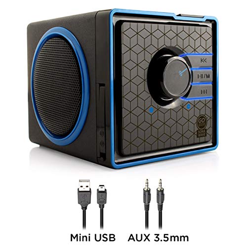 GOgroove SonaVERSE BX Wired Portable Speaker with USB Music Player - Cube Speaker with USB Flash Drive MP3 Input, 3.5mm AUX Port, Playback Buttons, Rechargeable 5 Hour Battery (Wired AUX Only)