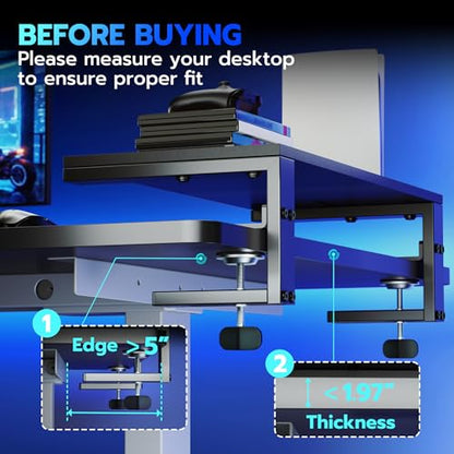 ARES WING Clamp-On 21.7" Desk Extender Shelf, Heavy Duty Desktop Organizer | 21.7"x 9.8" Versatile Clamp on Desk Shelf,For Gaming and Office Accessories, Black - size: 22", style: no hook