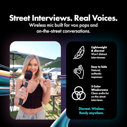 Movo NanoMic Wireless USB-C Mic Kit with Interview Handle — Dual Street Interview Mic for iPhone 15/16/17+, Android & iPad Pro — Vox Pops & TikTok