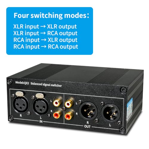 Passive 2-in 2-Out XLR/RCA Audio Switcher with Volume Control | Passive XLR/RCA audio switcher, 2-IN 2-OUT with volume control. Independent toggle, no noise, solid aluminum build.