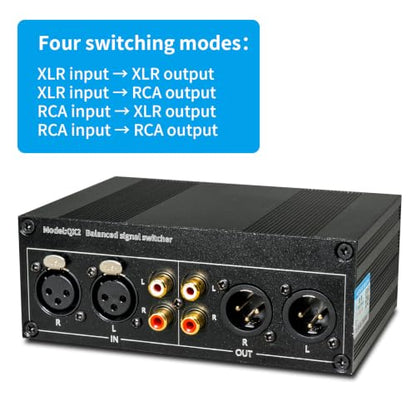 Passive 2-in 2-Out XLR/RCA Audio Switcher with Volume Control | Passive XLR/RCA audio switcher, 2-IN 2-OUT with volume control. Independent toggle, no noise, solid aluminum build.