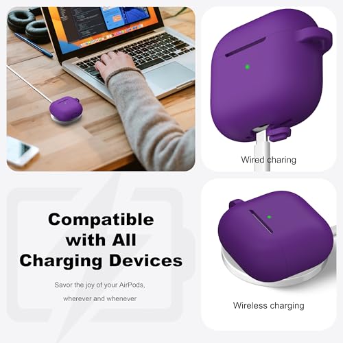 for AirPods 4th Case Cover with Cleaner Kit, Soft Skin Silicone Case Cover with Keychain, Full Protective Case for Men and Women, Compatible with Apple Latest AirPods 4 Case 2024, Purple - color: C Purple