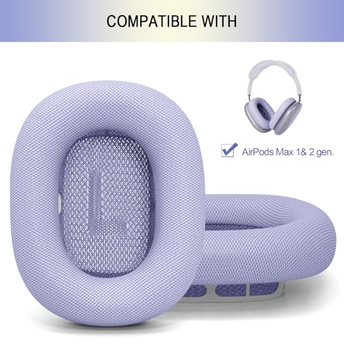 Ear Cushions Replacement for Apple AirPods Max 1 & 2- Cups Headphones Pads | Upgraded Earpads Covers Sweatproof Protein Leather Silicone Foam for Workout & Gym (Purple) - color: Purple