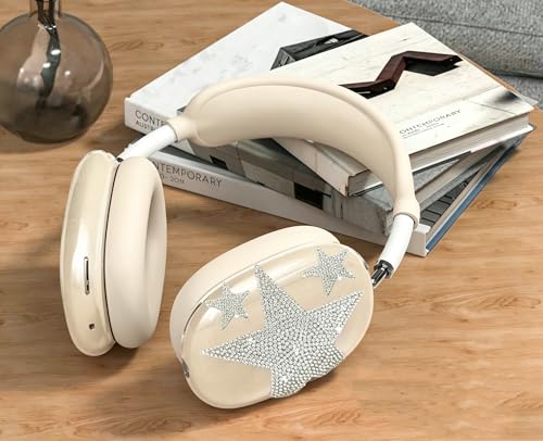 [4 in 1] Case Cover for AirPods Max 2/1 (2026/2024/2020) Ear Pad Case Cover/Headband Cover/Ear Cups Cover with Bling Star for Apple AirPods Max Headphones (Beige Star) - color: Beige Star
