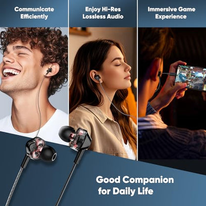 USB-C Wired In-Ear Earbuds with Mic, Dual Driver for Hi-Fi Stereo Sound | Deep Bass, Noise Isolating Fit, 5ft Tangle-Free Cable, 3-Button Remote, for iPhone 15/16/17& Android Phones, 2-Year Warranty