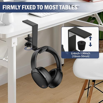 Clamp-On Under Desk Backpack Hanger, Clamp-On Under Desk Headphone Holder, Students' Desk Hook, with Adjustable Arm Clamp for Handbag and Purse Holder (Black) - color: Black