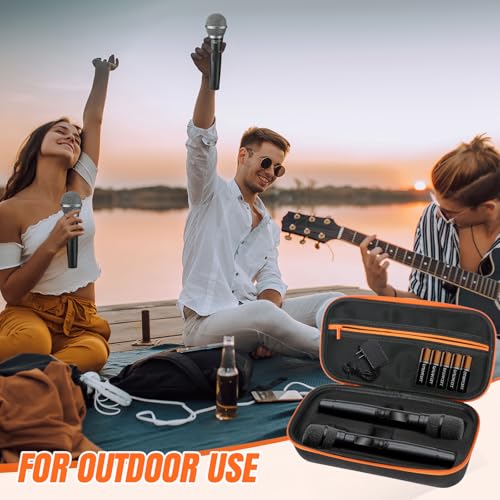 TPQKA Wireless Microphones Case for Karaoke Machine Microphone Wireless for JBL Mic Case Convenient Storage Two Microphone System, Receiver, Adapter, AA Batteries (Only Black Box)