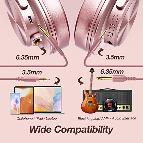 OneOdio A70 Bluetooth Over-Ear Headphones, Hi-Res Wired DJ Studio - RG | Wireless over-ear headphones with 72H playtime, 3.5mm/6.35mm wired jacks for studio monitoring, mixing, guitar, amp and PC - color: Rose Gold