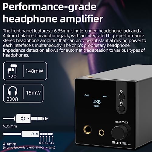 SMSL M300SE(Upgraded),Two CS43131 Chip MQA Audio Decoder,Ear Amplifier,Third Generation XMOS,PCM768kHz/32bit DSD256,DOP64,5 PCM Filters,True Balanced Output XLR,THD+N -117dB