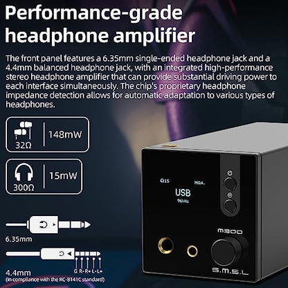 SMSL M300SE(Upgraded),Two CS43131 Chip MQA Audio Decoder,Ear Amplifier,Third Generation XMOS,PCM768kHz/32bit DSD256,DOP64,5 PCM Filters,True Balanced Output XLR,THD+N -117dB