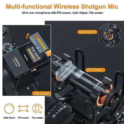COMICA VM30 Wireless Shotgun Microphone for iPhone Canon Nikon Sony Camera | Wired&Wireless Modes, Noise Cancellation, Safety Mode, 48H Working, 328ft Range, Video Mic for Film Podcasting Live Streaming