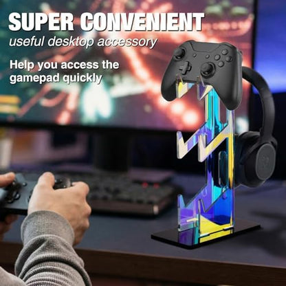 NiHome Controller Holder Headphone Stand 3-Tier Iridescent Acrylic Gaming | Headset Mount With Anti-Slip Base, Cable Holes, Universal For PS5 Xbox Switch, Desk Organizer, Gamer Gifts - size: Iridescent 3-Tier