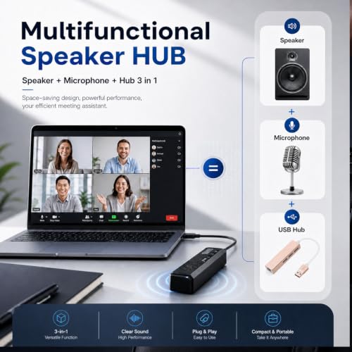 3 in 1 USB Wired Speaker with Microphone,Conference Speakerphone for PC & Laptop,360° Voice Pickup, Plug and Play, Computer Speaker for Zoom, Teams, Skype, Home Office & Online Meetings - style: Retro