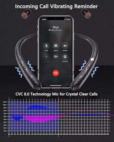 Retractable Neckband Bluetooth Headphones Auto Retractable Earbuds Wireless Earphones with 14Hrs HD Playtime, IPX5 Waterproof, CVC8.0 Noise Cancellation Mic for Crystal Clear Calls, Ideal for Exercise - color: Black
