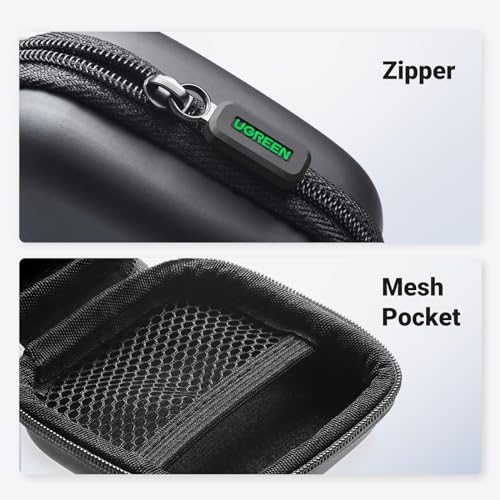 UGREEN Earbud Case, Waterproof Earphone Case Pouch Compatible with AirPods Pro Headphone Case Holder with Stainless Steel Carabiner, for Headphones, Earbuds, SD Memory Card, Camera Chips, Black - color: Black