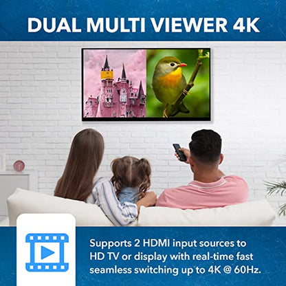 OREI 2x1 HDMI Multi Viewer Seamless Switch - 4K@60Hz RS-232 IR PIP EDID OSD