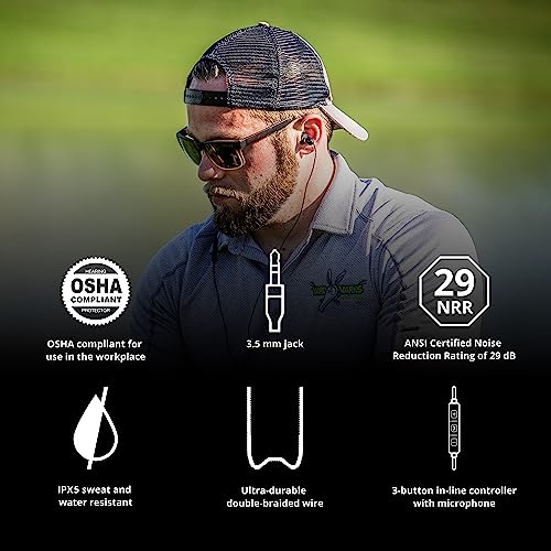 ISOtunes Wired Hearing Protection Headphones, OSHA Compliant Work Earbuds | Noise-cancelling mic, IPX5 water resistance, braided wire, noise-isolating fit, recently improved durable design