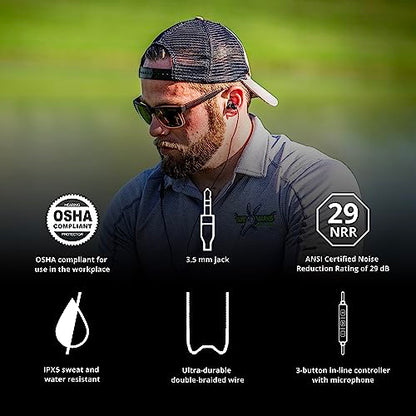 ISOtunes Wired Hearing Protection Headphones, OSHA Compliant Work Earbuds | Noise-cancelling mic, IPX5 water resistance, braided wire, noise-isolating fit, recently improved durable design