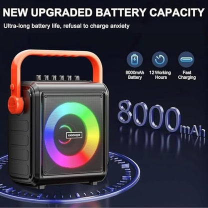 Karaoke Machine with 2 Wireless Microphones for Adults & Kids, 8000mAh Portable Bluetooth Speaker PA System with Lights, Supports AUX in/TF Card/FM/REC, Microphone Speaker Set for Home Party, Outdoor