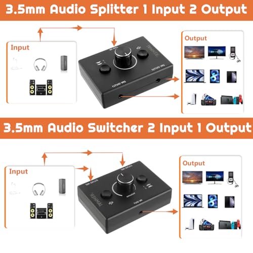2 Ports 3.5mm Stereo Audio Switch Audio Switcher Passive Speaker Headphone Manual Selector Splitter Box Audio Sharing for CD Player LaptopHeadphone with 0.5M Audio Cable(1in-2out/2in-1out) - size: 2 Port